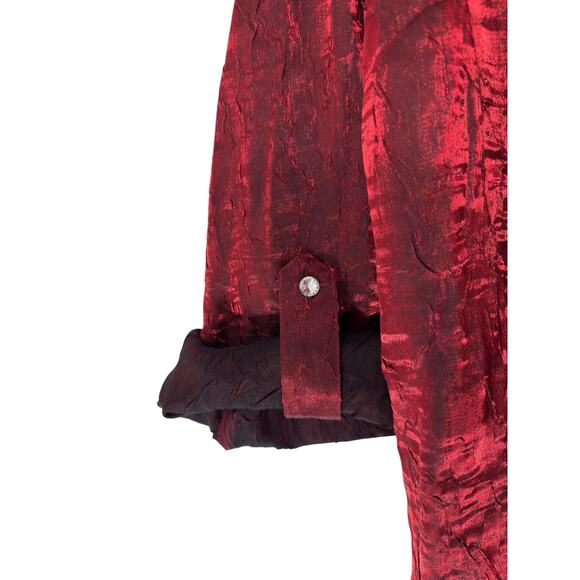 NY Collection Women Button Down Blouse Plus Red Holiday Christmas Festive 3X - Picture 8 of 12